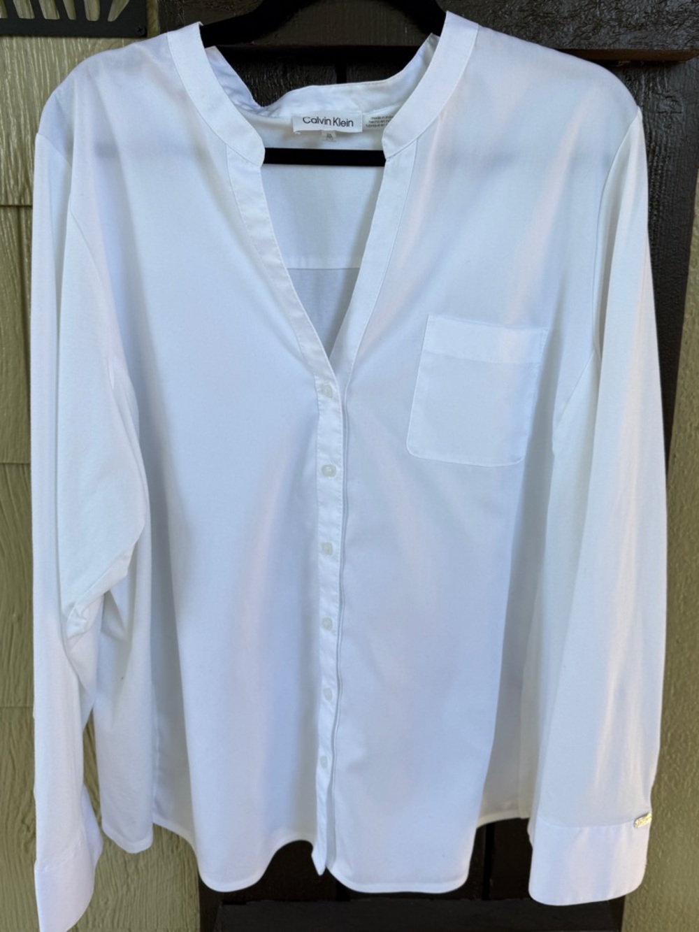 Calvin Klein White Long Sleeve Button Front Blouse Womens 2X EUC